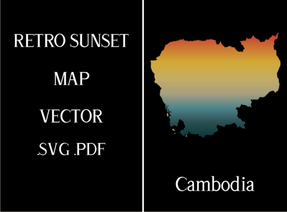 Cambodia Retro Sunset Map
