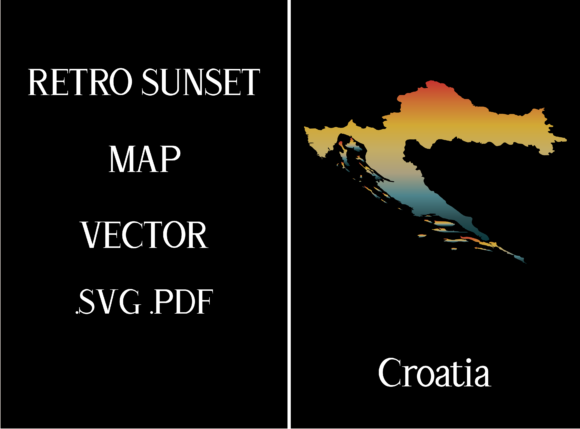 Croatia Retro Sunset Map
