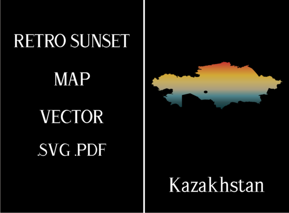 Kazakhstan Retro Sunset Map