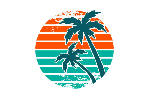 Tropical Palm Trees Retro Vintage Sunset
